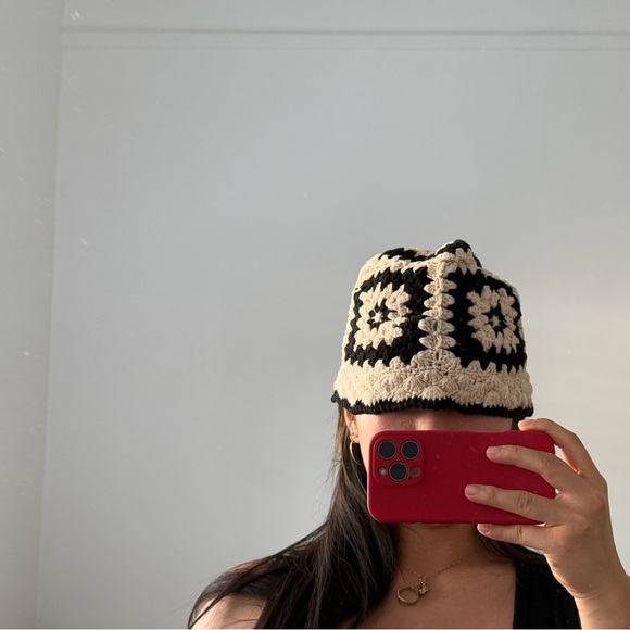 Black and Cream Crochet Beanie - Picture 3 of 3